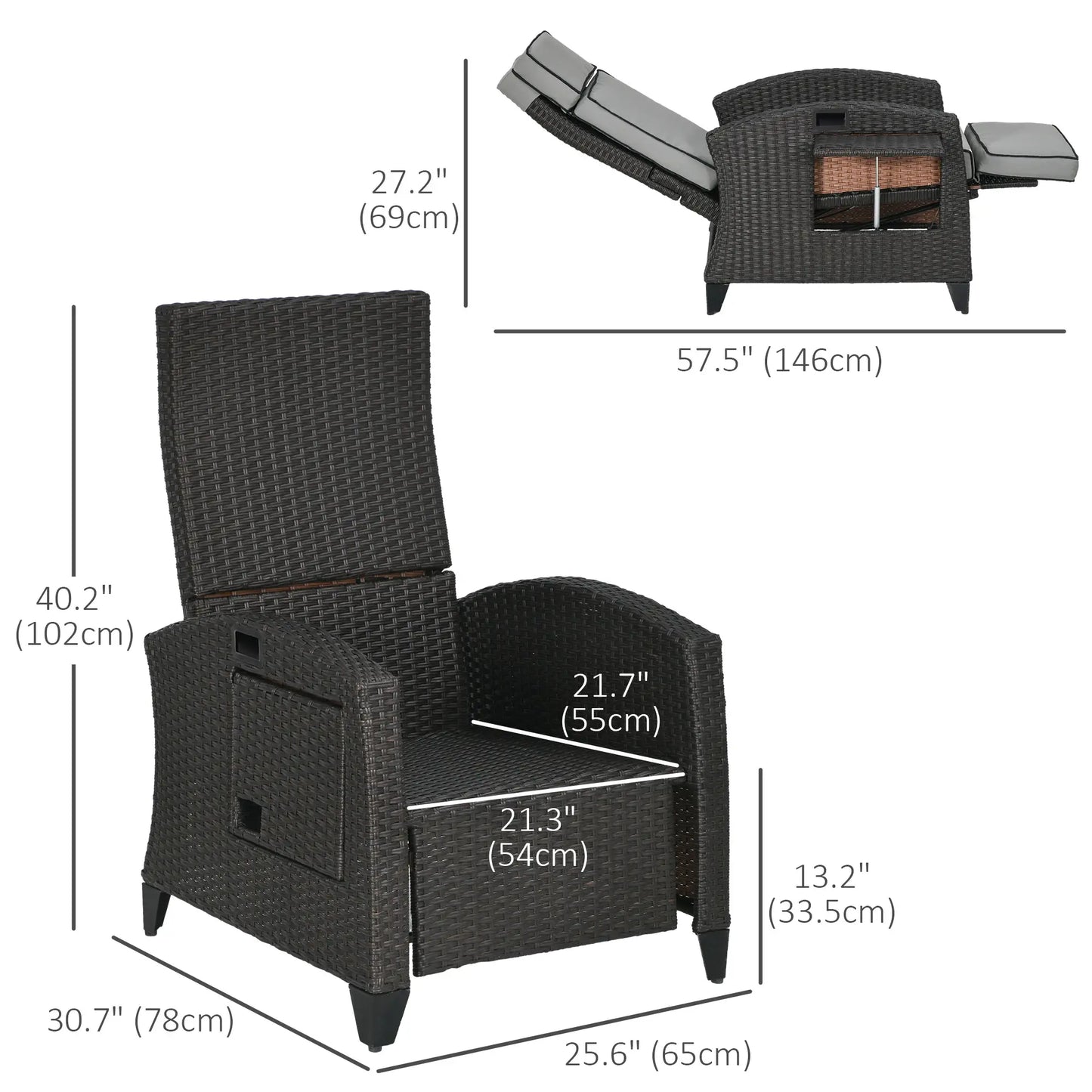 Outdoor Recliner Chair, Adjustable Backrest, Cushion, Side Tray, Light Grey Chaise Loungers at Gallery Canada