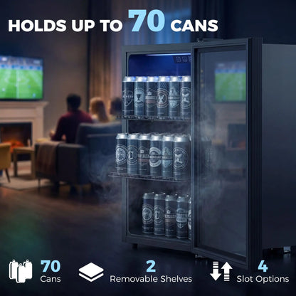 2.4 Cu.Ft Beverage Refrigerator, 70 Can Beverage Fridge Cooler with Double-Layer Glass Door Small Kitchen Appliances at Gallery Canada