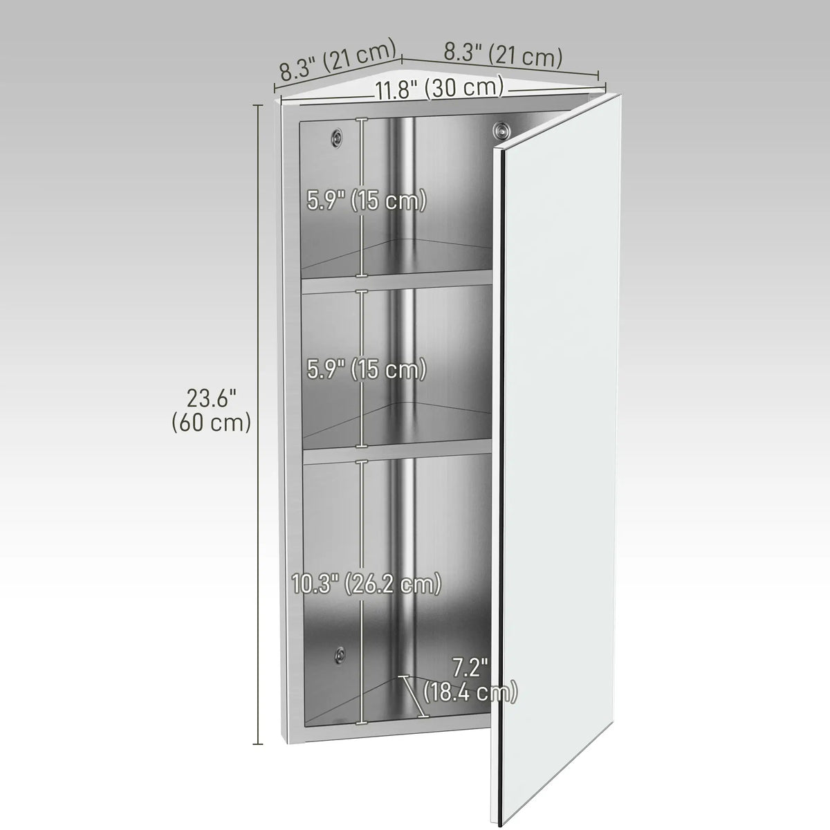 Wall Mounted Bathroom Corner Mirror Cabinet, Single Door, Stainless Steel Mirror Medicine Cabinets at Gallery Canada