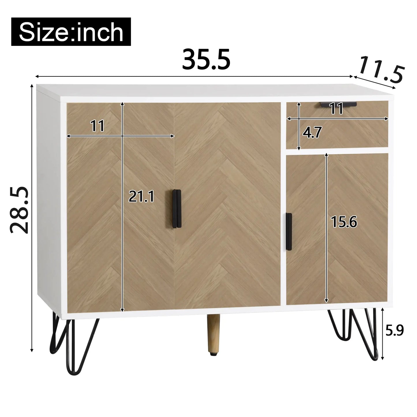 Storage Cabinet with Drawer, Adjustable Shelves, 35.5" L x 11.5" W x 28.5" H, White+Wood Storage Cabinets at Gallery Canada