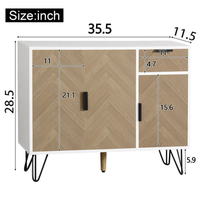 Storage Cabinet with Drawer, Adjustable Shelves, 35.5" L x 11.5" W x 28.5" H, White+Wood Storage Cabinets at Gallery Canada