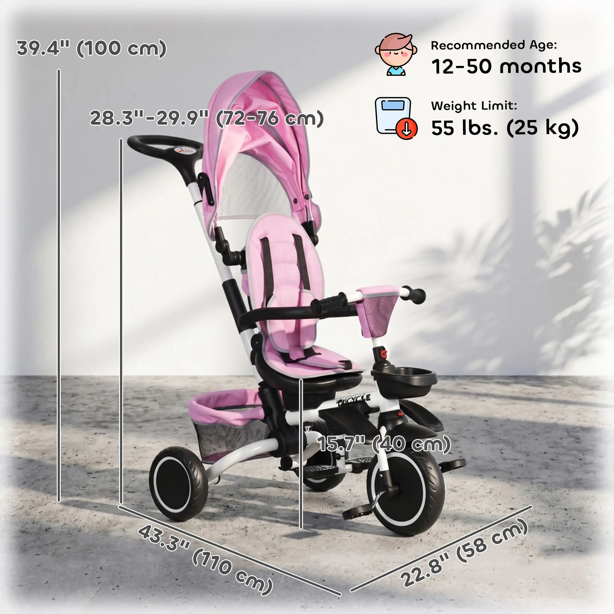 6-in-1 Toddler Tricycle, Foldable, Adjustable Seat, Push Handle, Pink Tricycles for Kids at Gallery Canada