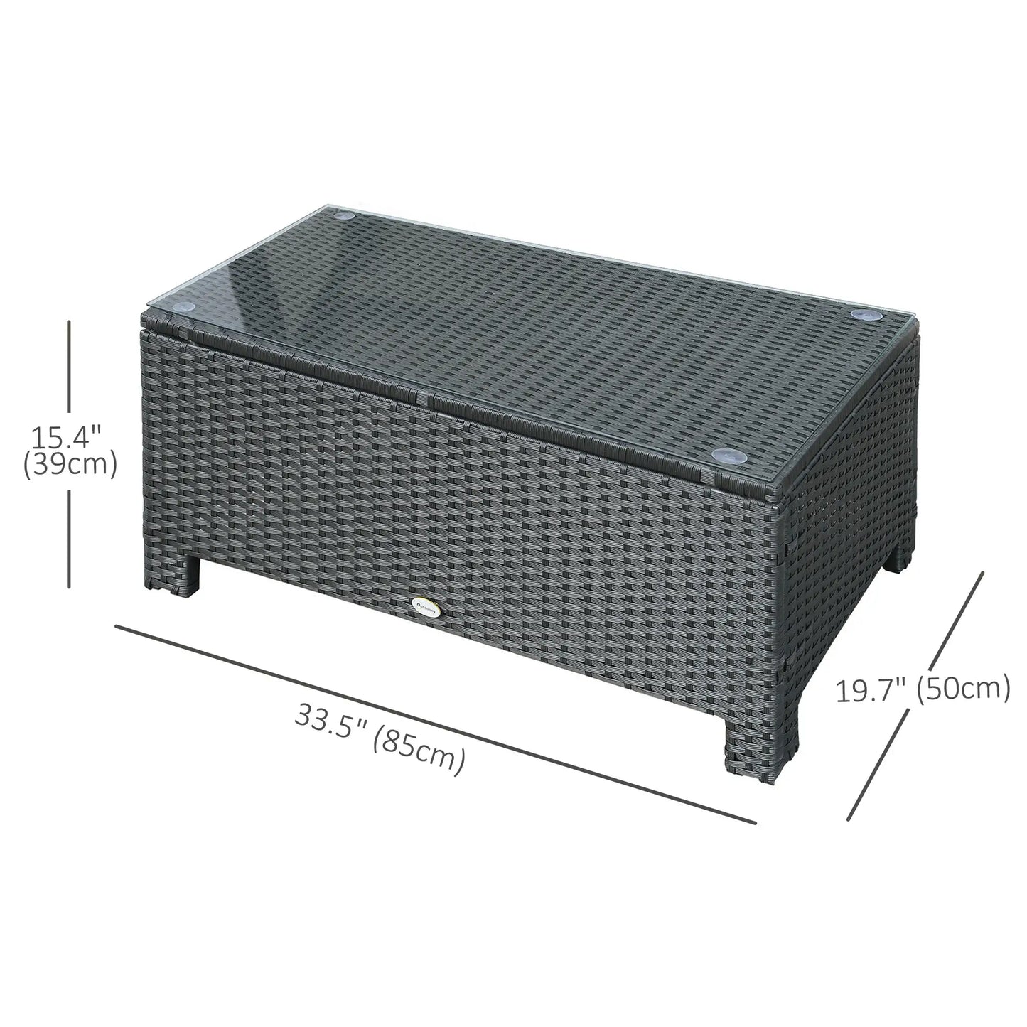 Rattan Coffee Table, Hand-Woven Wicker Furniture, Tempered Glass Top, Black Patio Side Tables at Gallery Canada