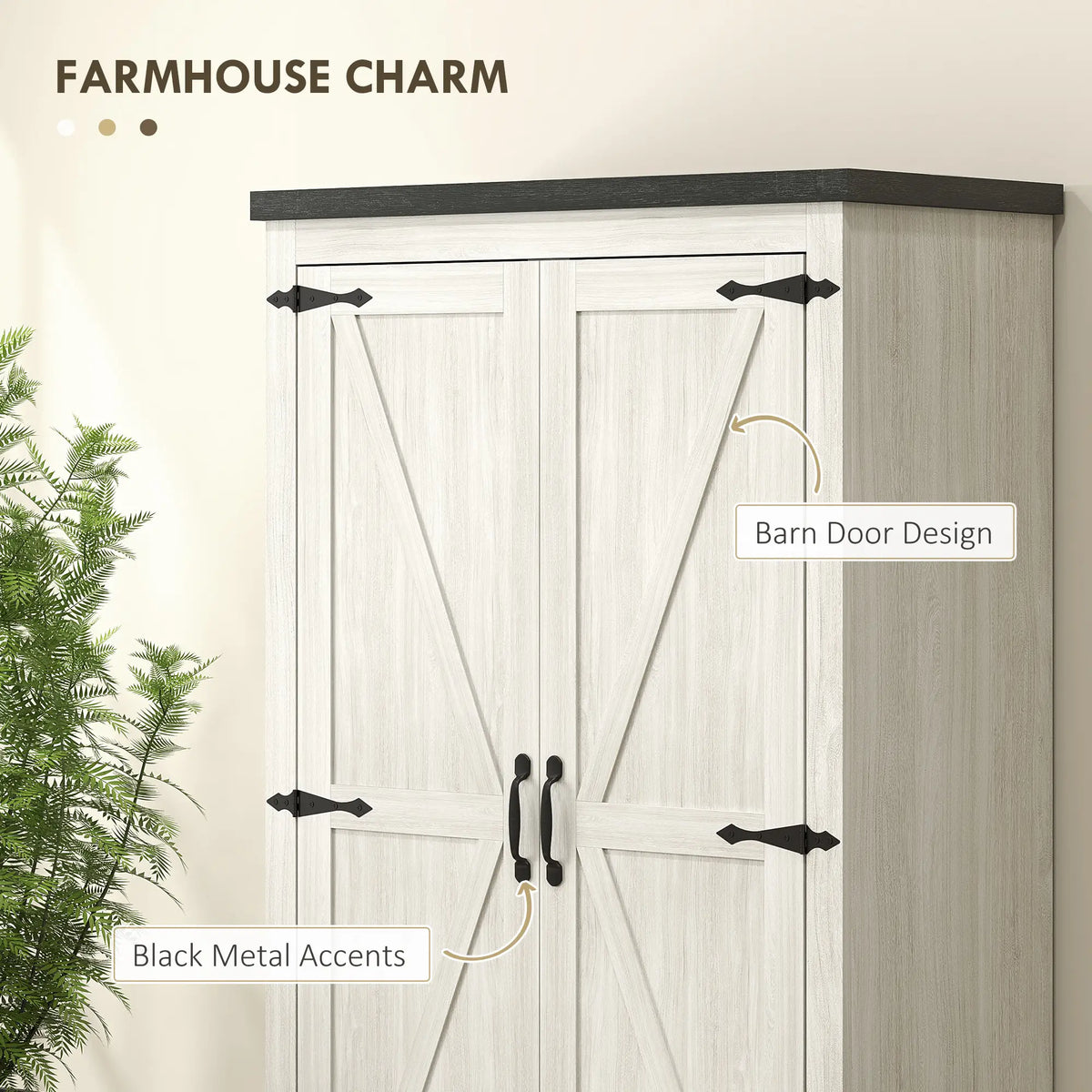 Farmhouse Kitchen Pantry, 64" Freestanding, Distressed, White Kitchen Pantry Cabinets at Gallery Canada