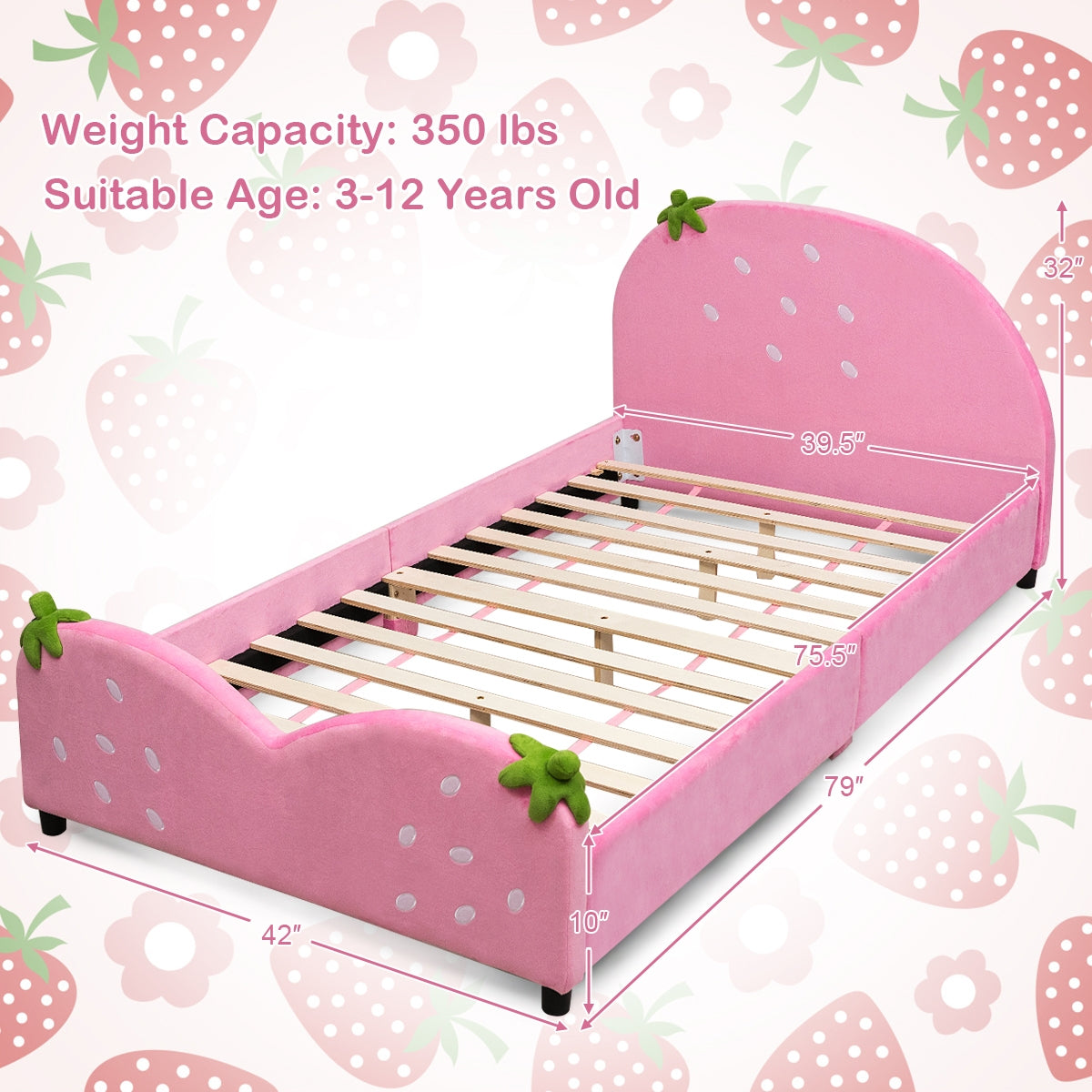 Kids Upholstered Berry Pattern Toddler Bed, Pink Toddler Beds at Gallery Canada