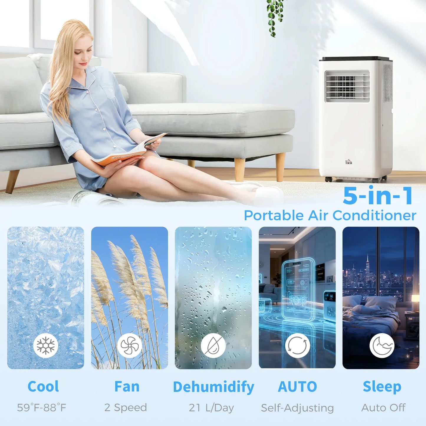 8,000 BTU Mobile Air Conditioner, 345 Sq. Ft., Dehumidifier Fan, White Air Conditioner at Gallery Canada