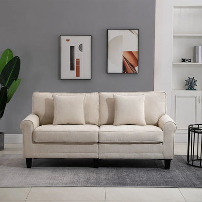 Modern 3 Seater Sofa, Corduroy Fabric, Pine Wood Legs, Beige 3-Seater Sofas at Gallery Canada