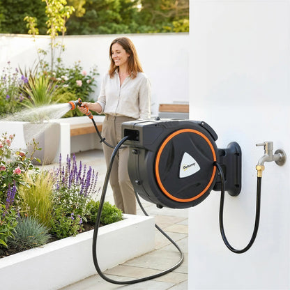 1/2" x 59ft Retractable Wall Mounted Hose Reel, 12-Pattern Nozzles Garden Accessories at Gallery Canada