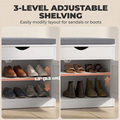 3-Door Shoe Bench with Cushion, Adjustable Shelves, White Shoe Storage Cabinets & Racks at Gallery Canada