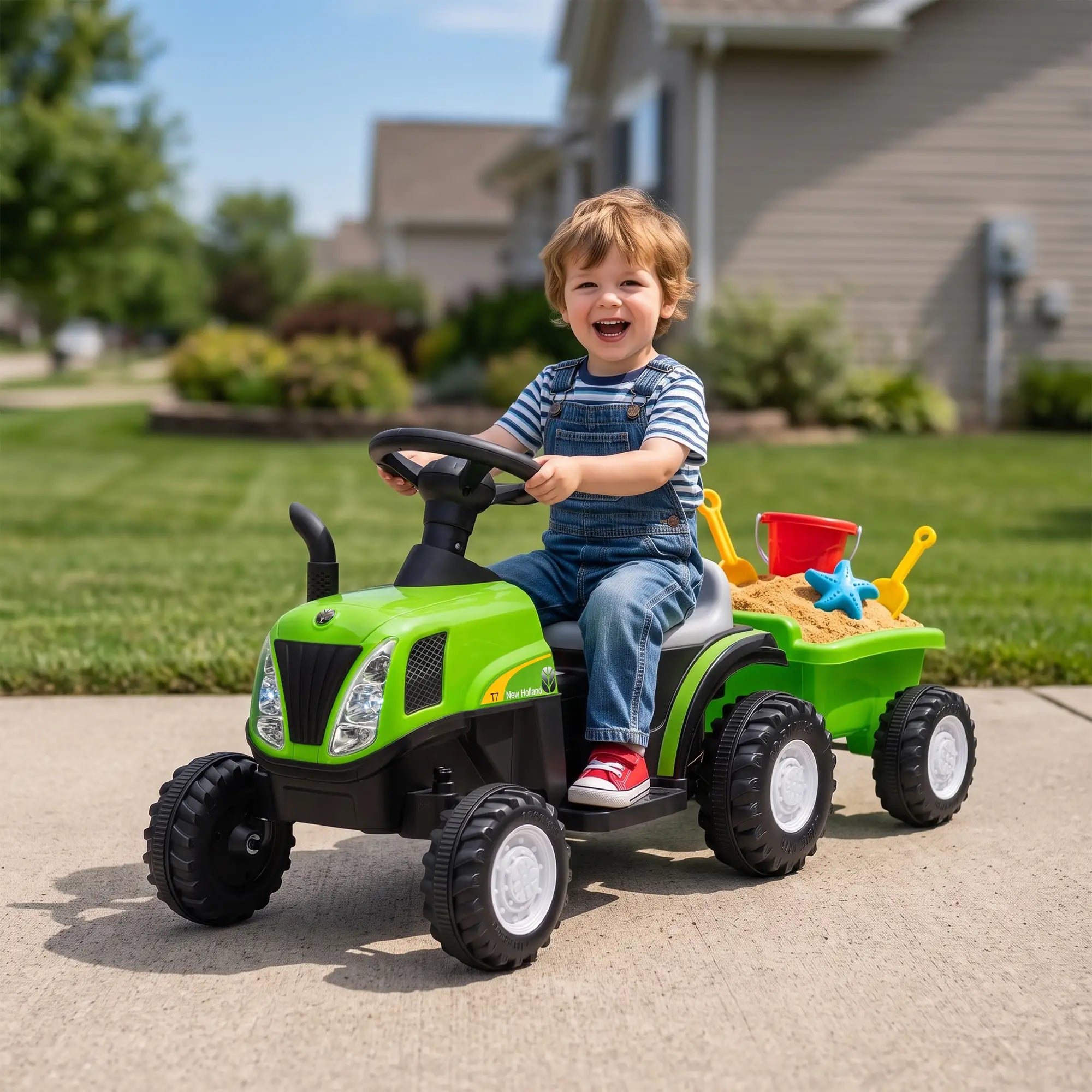 Kids Ride On Tractor, 6V Electric Vehicle with Detachable Trailer, Green Electric Toy Cars at Gallery Canada