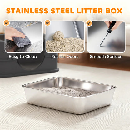 Stainless Steel Cat Litter Box with Lid, High Sided, Scoop Cat Litter Box Enclosures at Gallery Canada