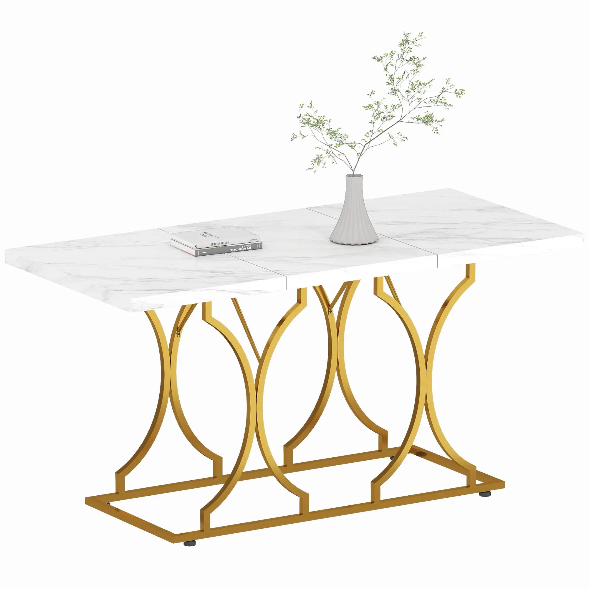 59-Inch Dining Table for 6, Modern Marble-Pattern, White Dining Tables at Gallery Canada