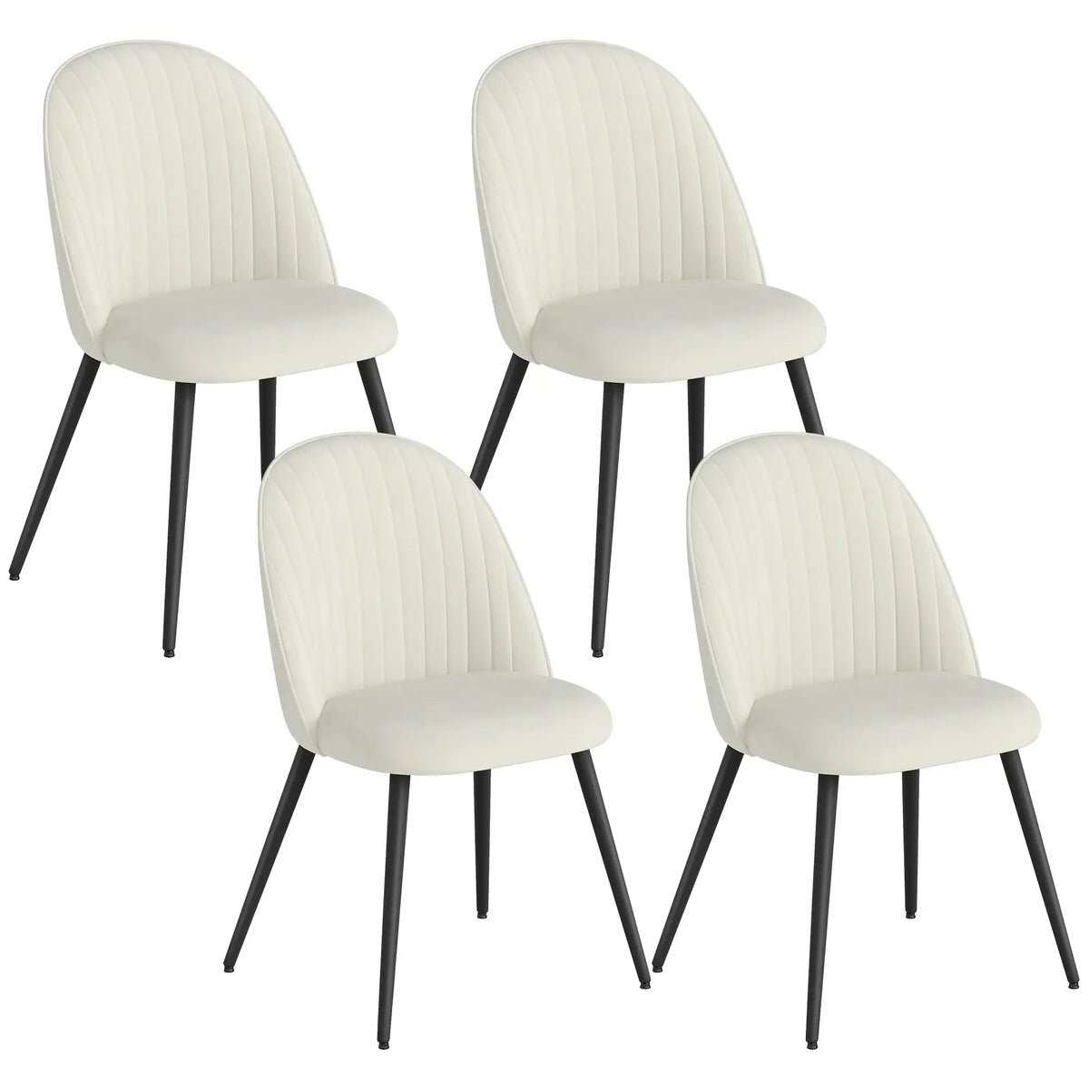 Set of 4 Modern Dining Chairs, Velvet Upholstered, Cream White, Cream White Bar Stools Cream at Gallery Canada