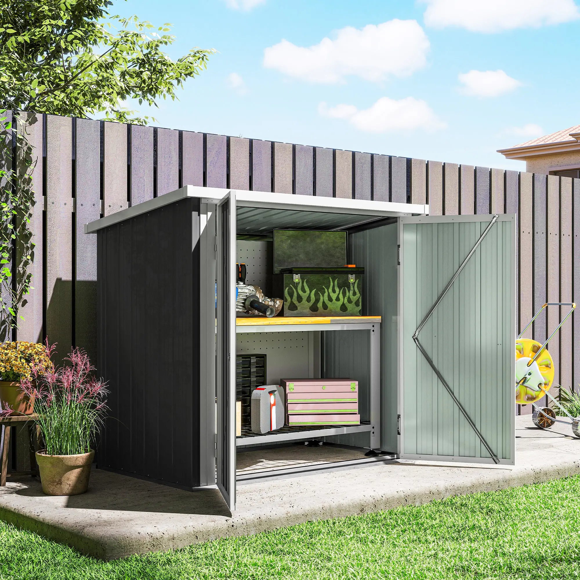 5' x 3' Metal Garden Storage Shed, Tool House, Double Doors Sheds at Gallery Canada