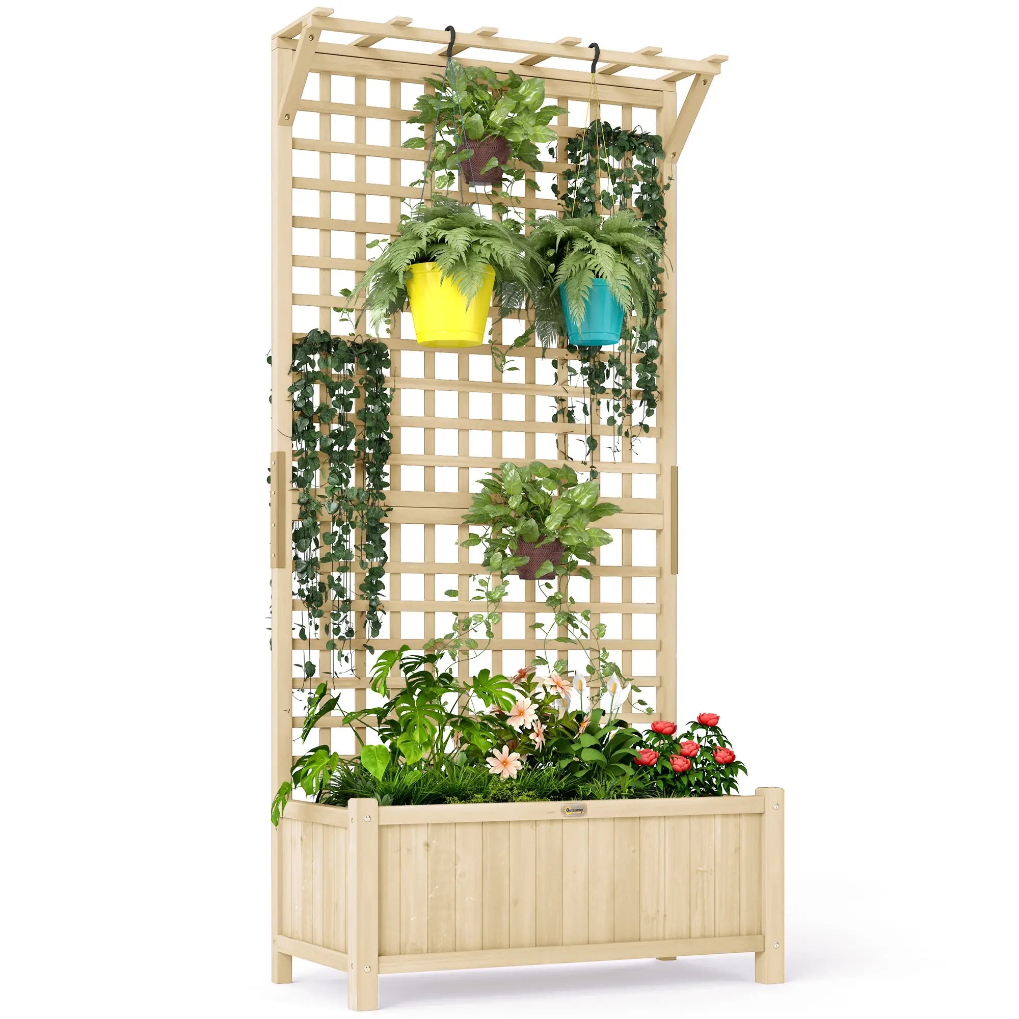 Wood Planter with Trellis, Raised Garden Bed, Privacy Screen, Natural Wood Raised Garden Beds at Gallery Canada