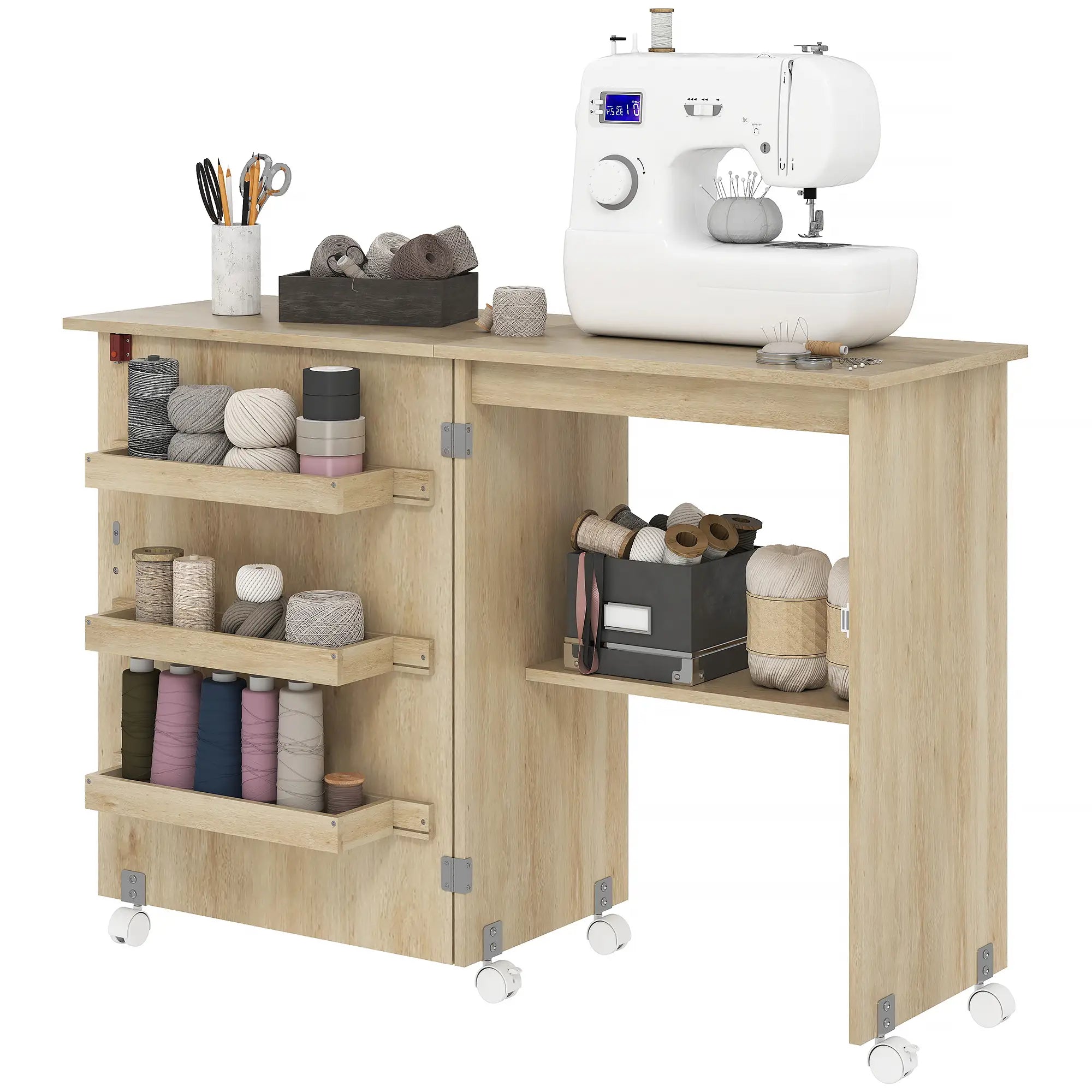 Sewing Machine Cabinet, Folding Table with Storage, Nature Wood Storage Cabinets Natural at Gallery Canada