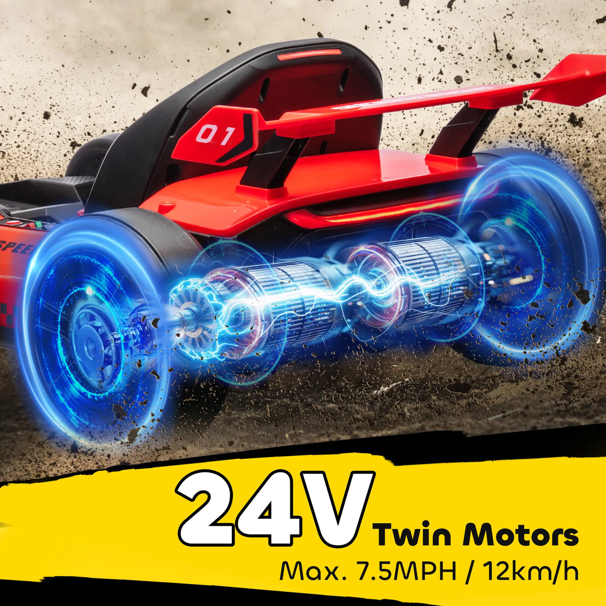 24V Electric Go Kart, Battery Powered, Adjustable Seat, Red Pedal Go Karts for Kids at Gallery Canada