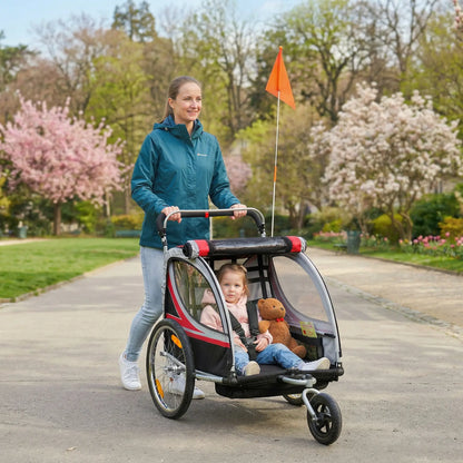 2 Seat Bike Trailer, Double Jogging Stroller, Handbrake, Red Kids Bike Trailers at Gallery Canada