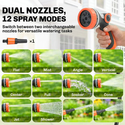 Retractable Garden Hose Reel, 1/2" x 92ft Wall Mounted Hose Reel with 12-Pattern Nozzles, Auto Retraction, Self-Locking Garden Accessories at Gallery Canada