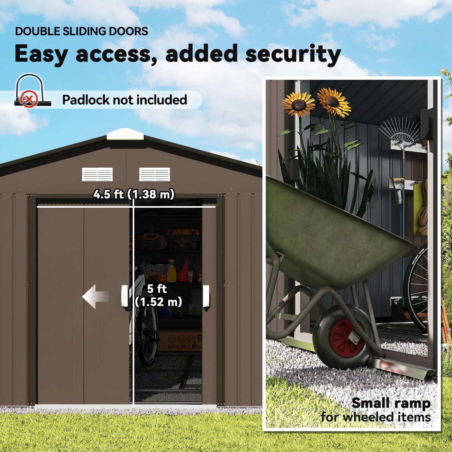 13' Metal Garden Storage Shed, Foundation Kits Included, Brown Sheds at Gallery Canada