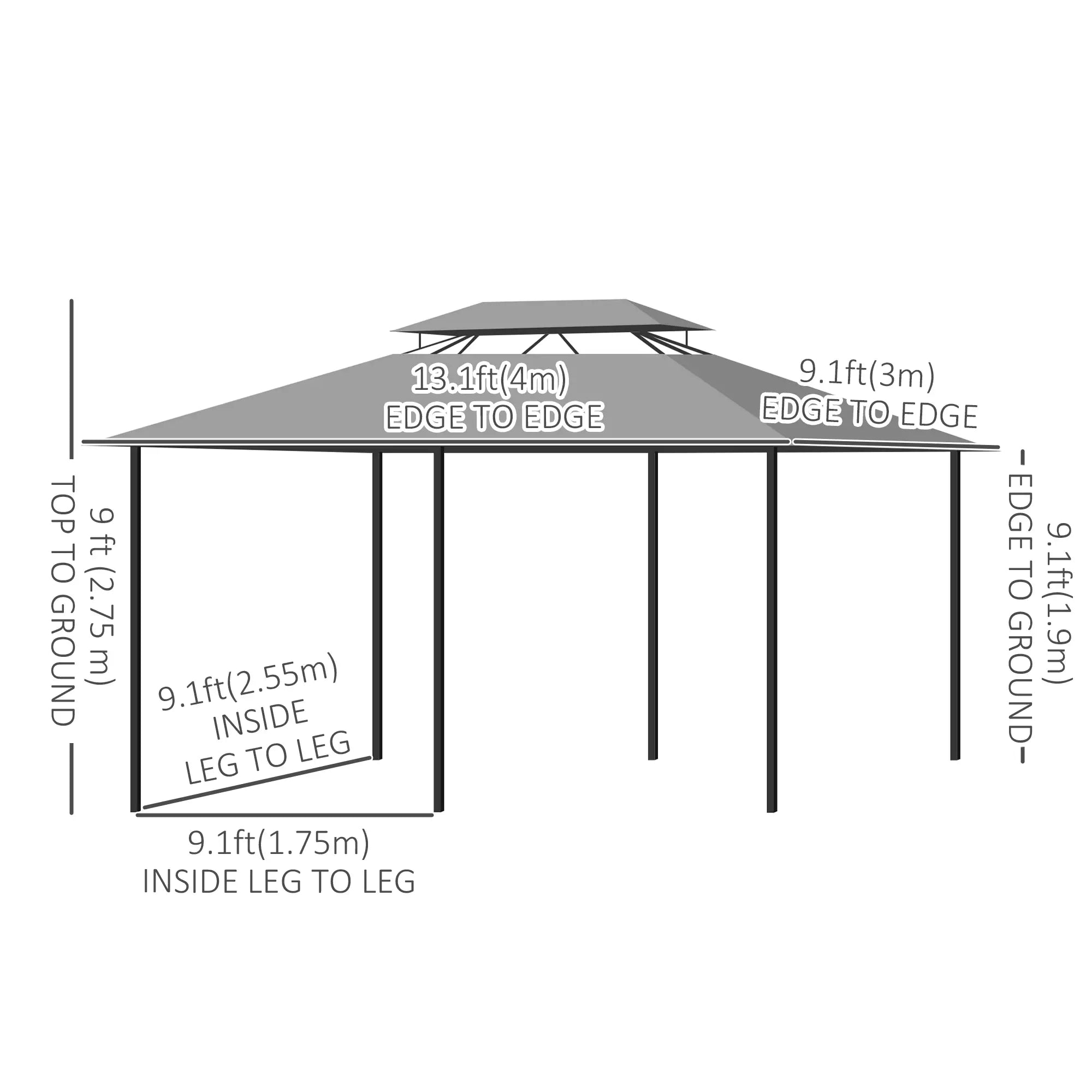 10' X 13' Patio Gazebo 2-Tiers Canopy With Curtains, Dark Grey Gazebos at Gallery Canada