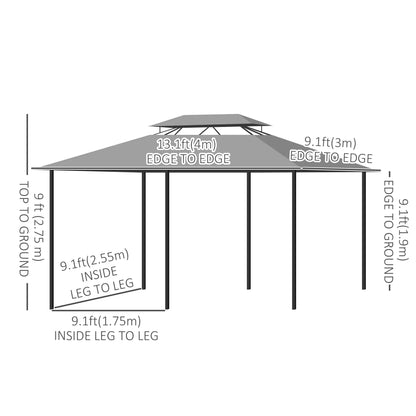 10' X 13' Patio Gazebo 2-Tiers Canopy With Curtains, Dark Grey Gazebos at Gallery Canada