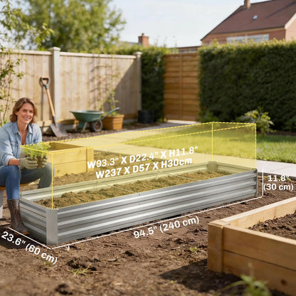 8'x2'x1' Galvanized Raised Bed, Elevated Planter Box, Silver