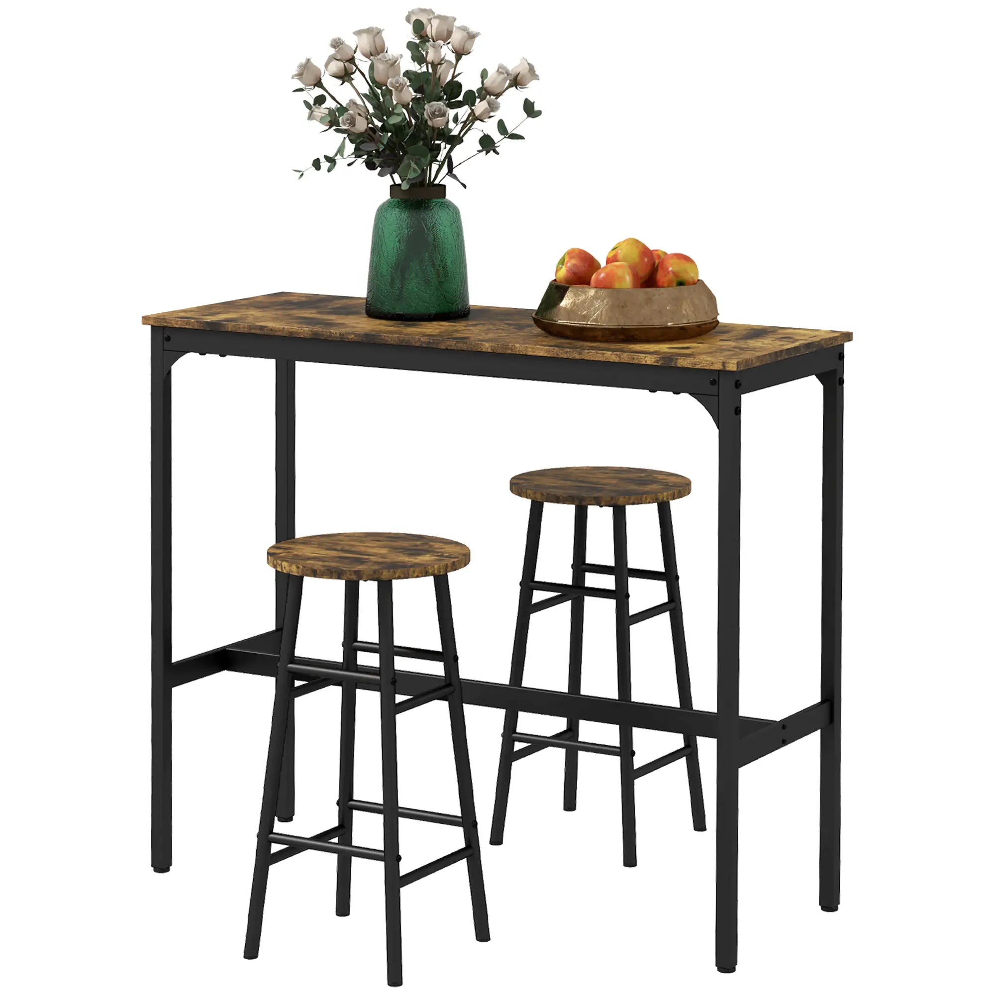 Counter Height Bar Table And Chairs Set, 2-Piece Dining Set Bar Sets Rustic Brown, Black at Gallery Canada