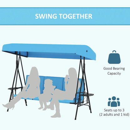 3-Seat Outdoor Porch Swing With Adjustable Canopy, Tray, Cushion, Blue Patio Swings with Stand at Gallery Canada