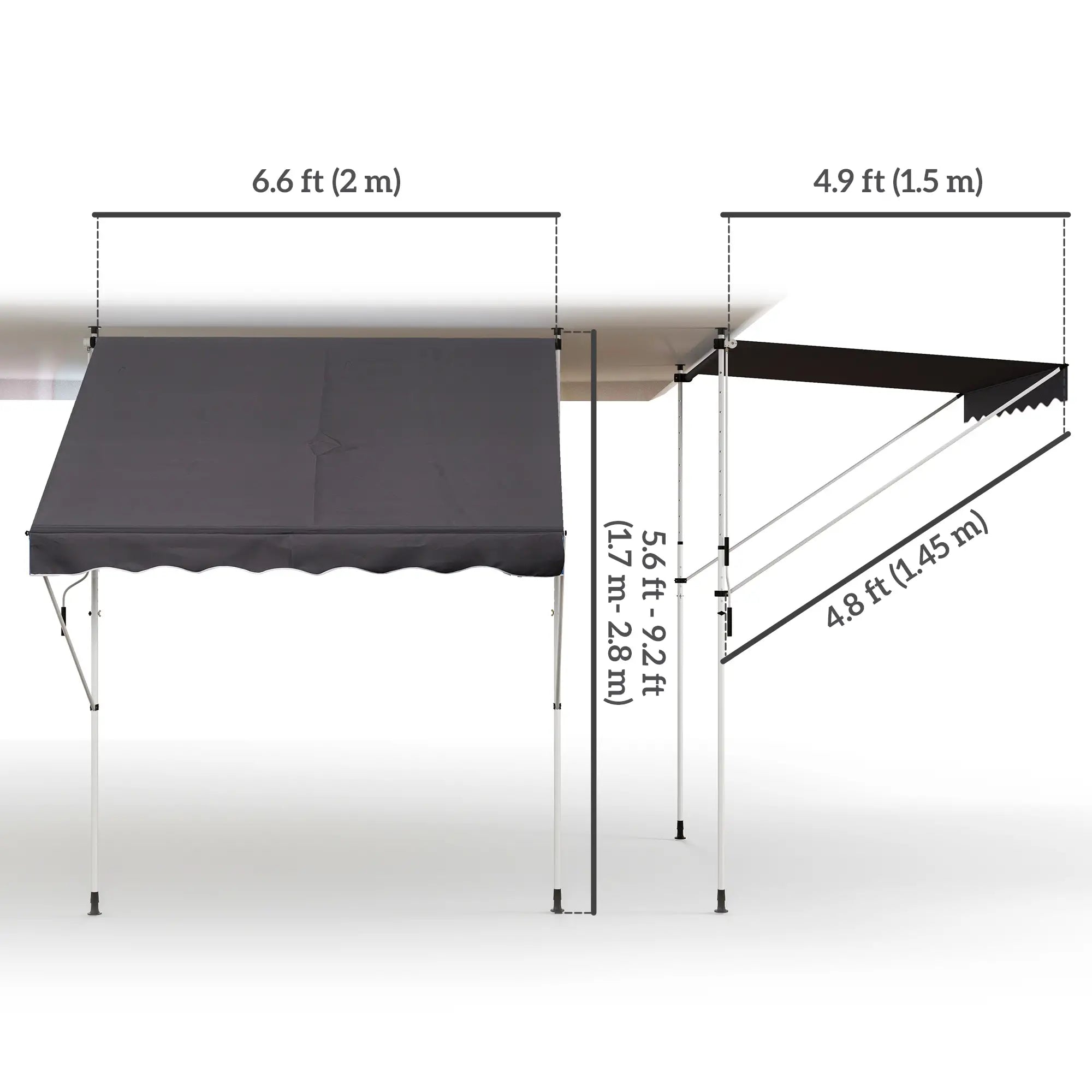 6.6'x5' Retractable Patio Awning, Sun Shade, Water Resistant, Grey Door Awnings at Gallery Canada