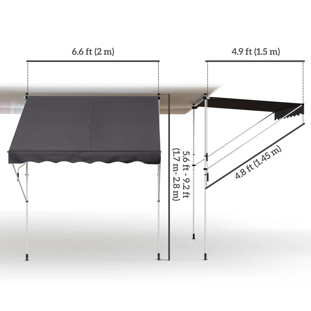 6.6'x5' Retractable Patio Awning, Sun Shade, Water Resistant, Grey Door Awnings at Gallery Canada