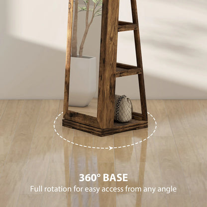 360° Swivel Jewelry Armoire, Lockable Mirror Cabinet, Rustic Brown Jewelry Armoire & Jewellery Mirror Cabinets at Gallery Canada