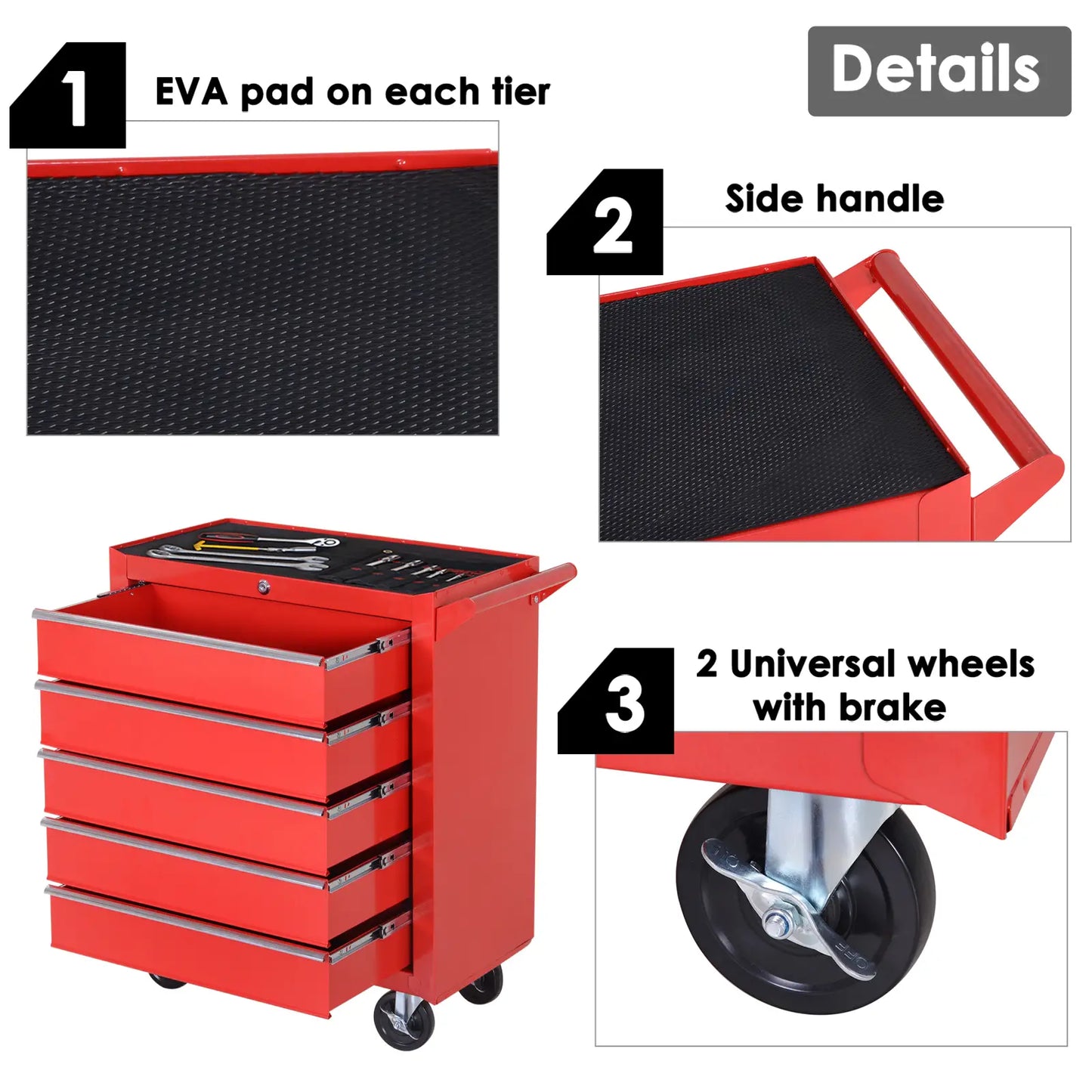 5 Drawer Roller Tool Chest, Mobile Lockable Toolbox, Red Tool Organizers at Gallery Canada