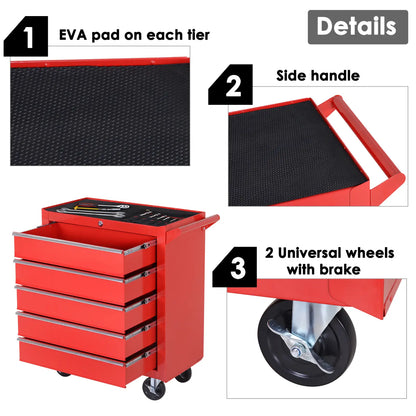 5 Drawer Roller Tool Chest, Mobile Lockable Toolbox, Red Tool Organizers at Gallery Canada