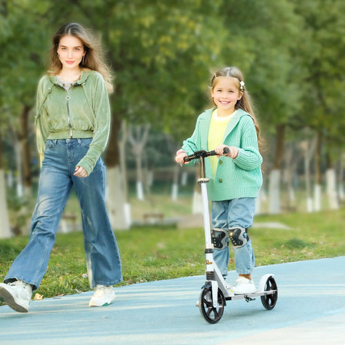 Kids Kick Scooter, Adjustable Height, Rear-Fender Brake, 200mm Wheel, Foldable, White