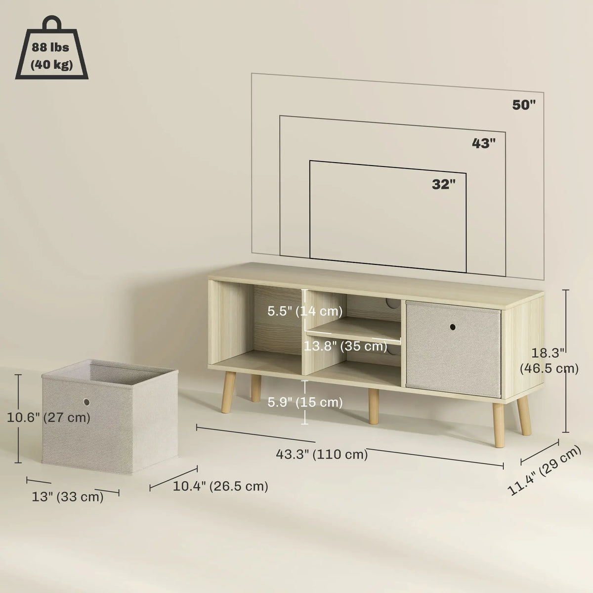 Modern TV Stand, Foldable Drawers, Shelves, Natural TV Stands at Gallery Canada