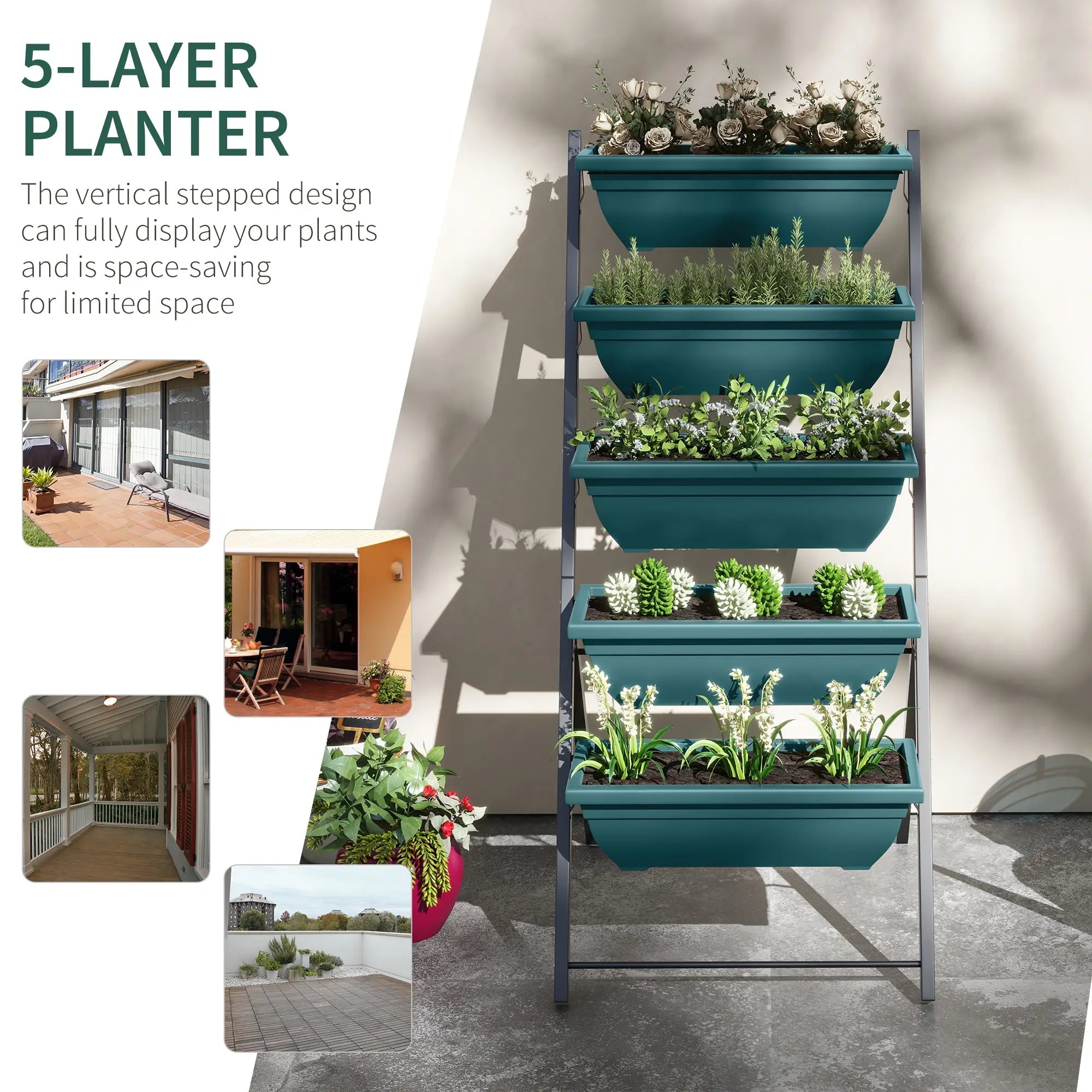 5-Tier Raised Garden Bed, 5 Planter Box, Outdoor Plant Stand, Green Plant Stands at Gallery Canada