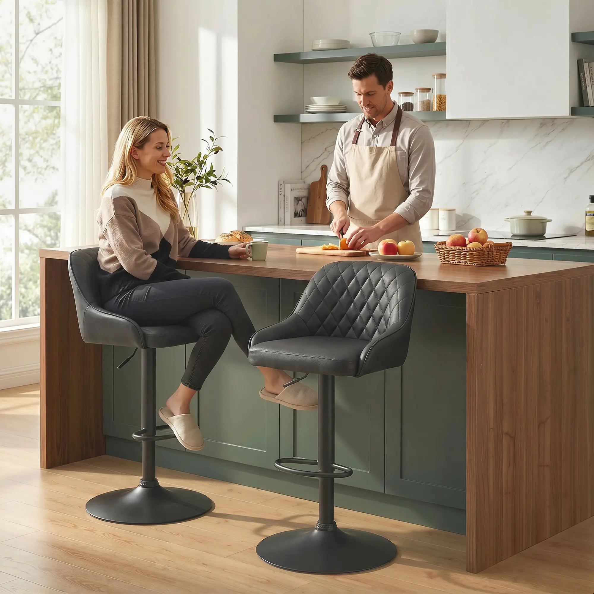Adjustable Swivel Bar Stools With Backrest, Set Of 2, Black Bar Stools at Gallery Canada