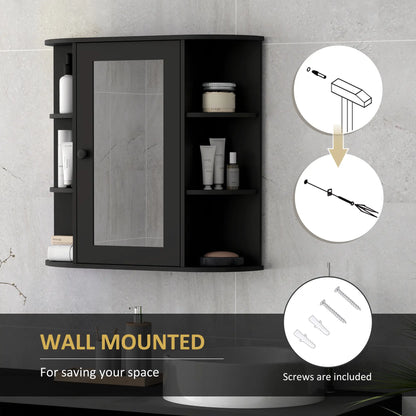 Mirrored Bathroom Wall Cabinet, Wall Mounted, With Door & Shelves, Black Mirror Medicine Cabinets at Gallery Canada