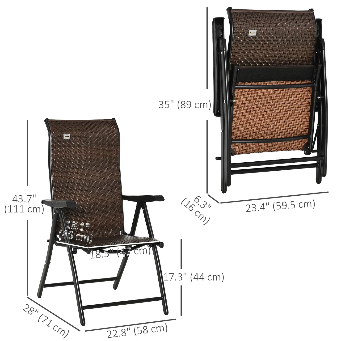 Rattan Reclining Folding Chair Set Of 2, Outdoor Wicker, Brown Foldable Chairs at Gallery Canada
