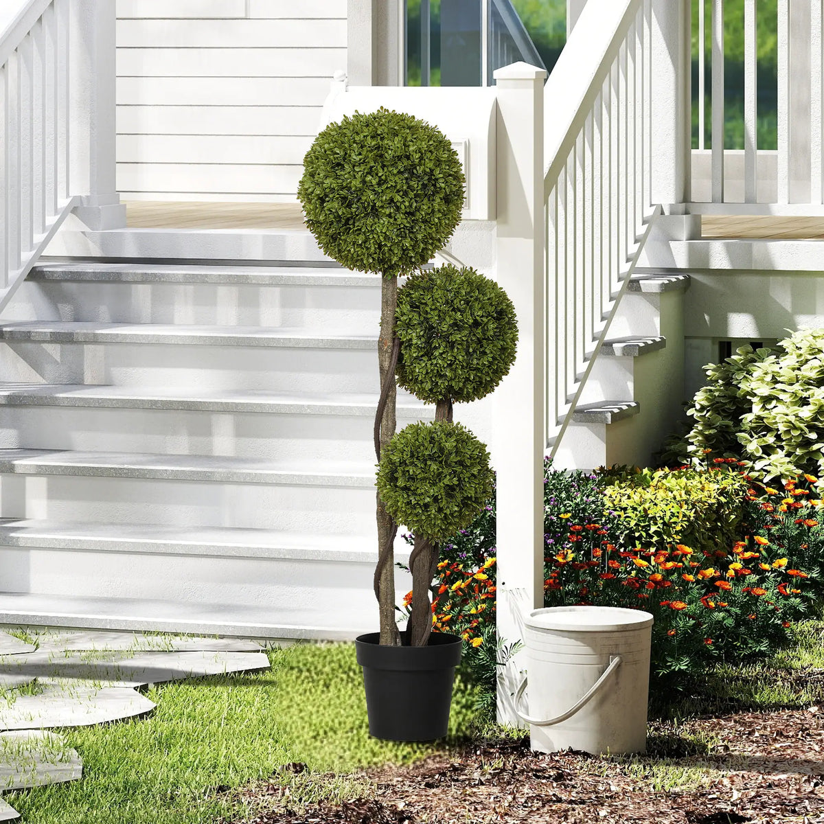 4FT Artificial Boxwood Topiary Tree, Triple Ball, Indoor Outdoor, Green Artificial Trees at Gallery Canada