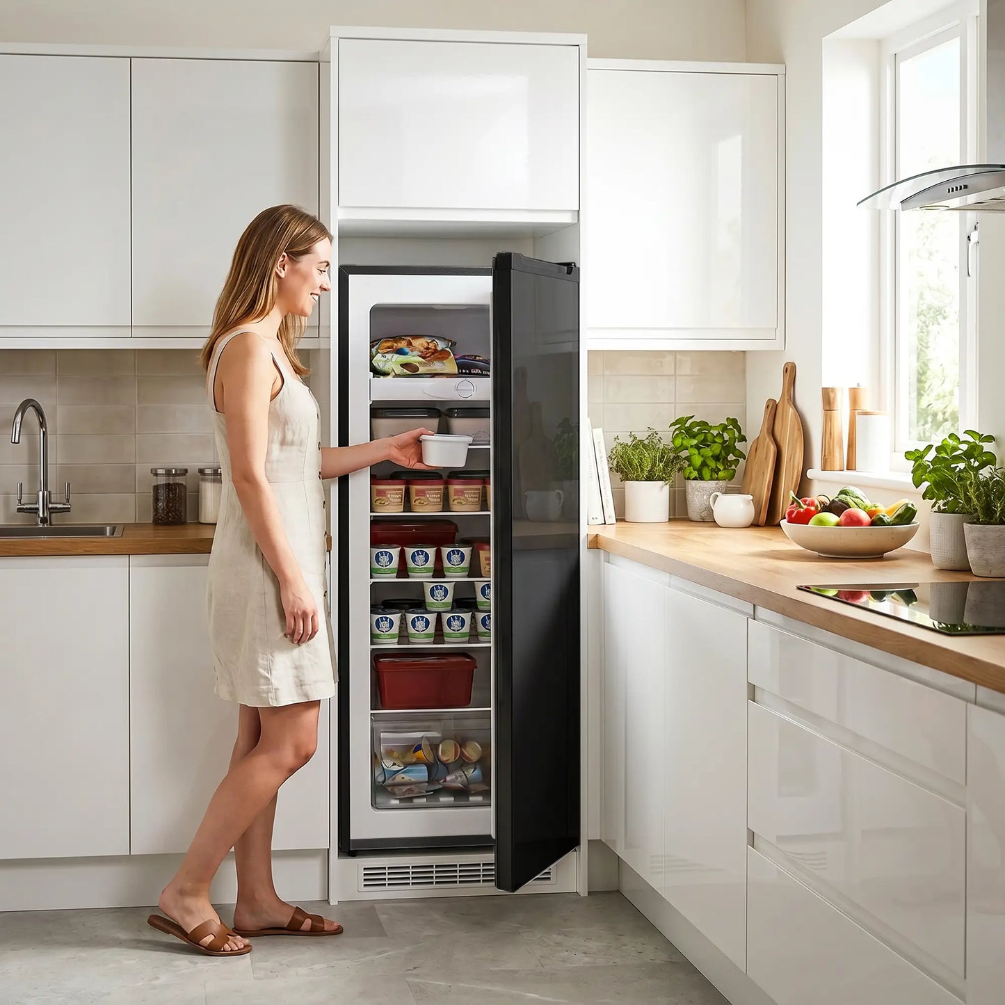 7.0 Cu.Ft Upright Freezer, 6 Adjustable Shelves, Reversible Door, Black Small Kitchen Appliances at Gallery Canada