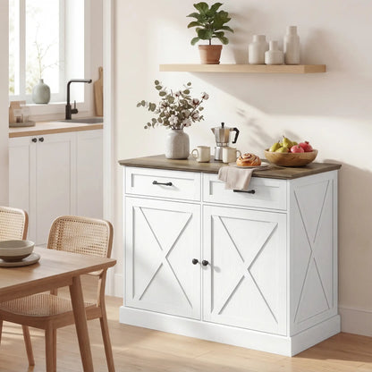 Kitchen Island with Sitting Space, Sideboard Cabinet with 2 Drawers and 2 Adjustable Shelves for Dining Room, White Kitchen Islands & Kitchen Carts at Gallery Canada