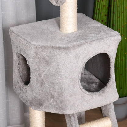 47" Tall Cat Tree Tower with Condo, Ladder, Scratching Posts, Light Grey Cat Towers at Gallery Canada