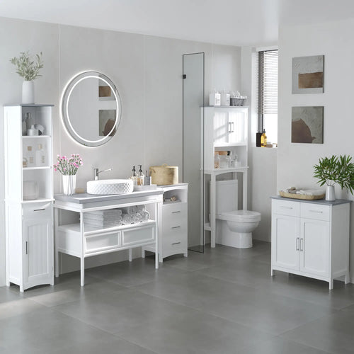 Modern Over Toilet Storage Cabinet, Double Door, Adjustable Shelf, White