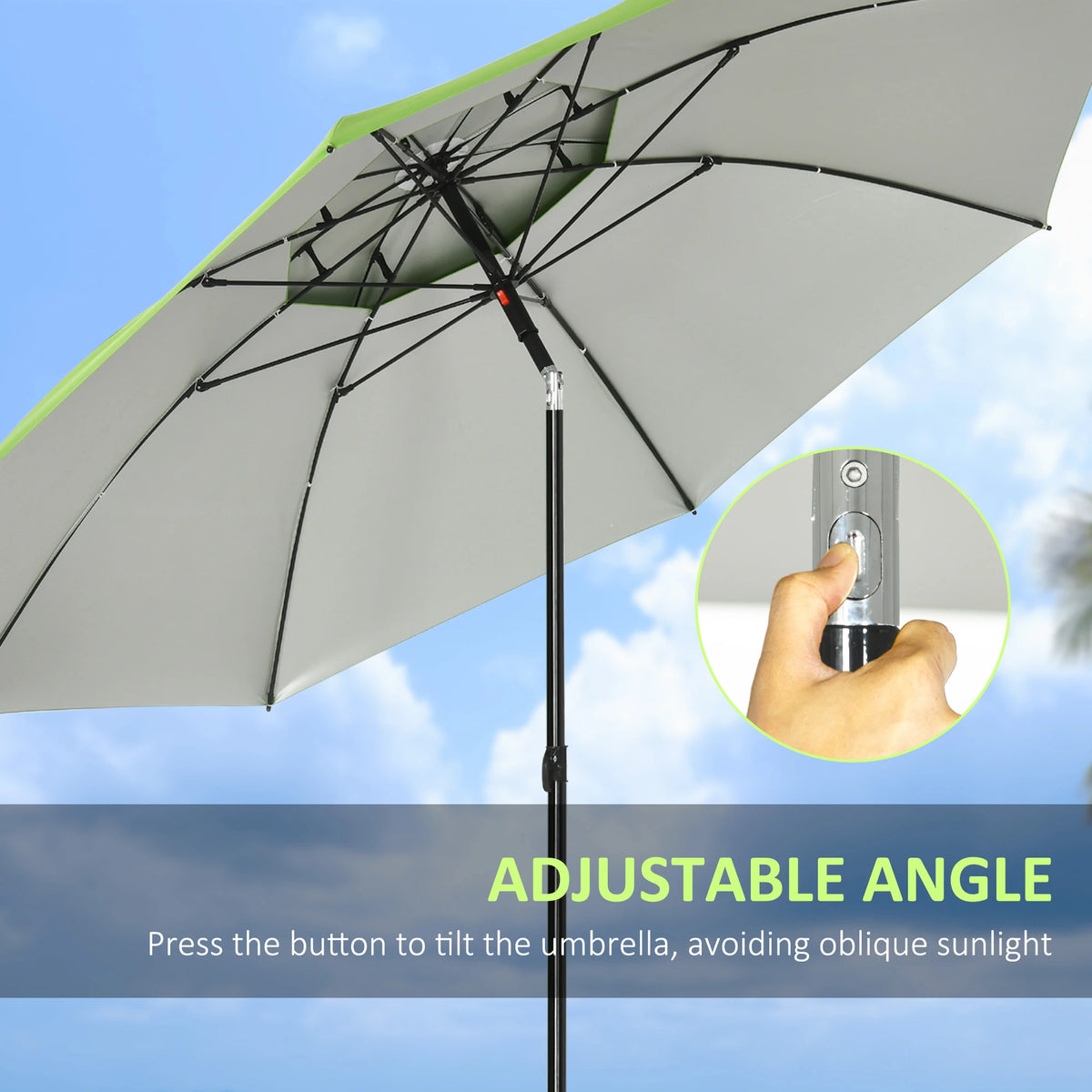 6.6ft Arched Beach Umbrella, Adjustable, Steel Frame, UV30+, Green Beach Umbrellas at Gallery Canada