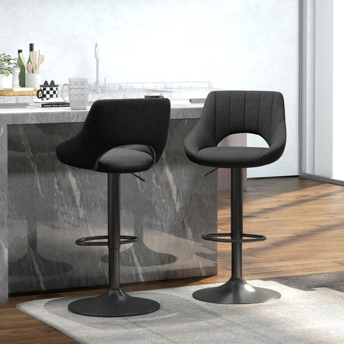 Swivel Bar Stools Set of 2, Linen Upholstered, Round Metal Base