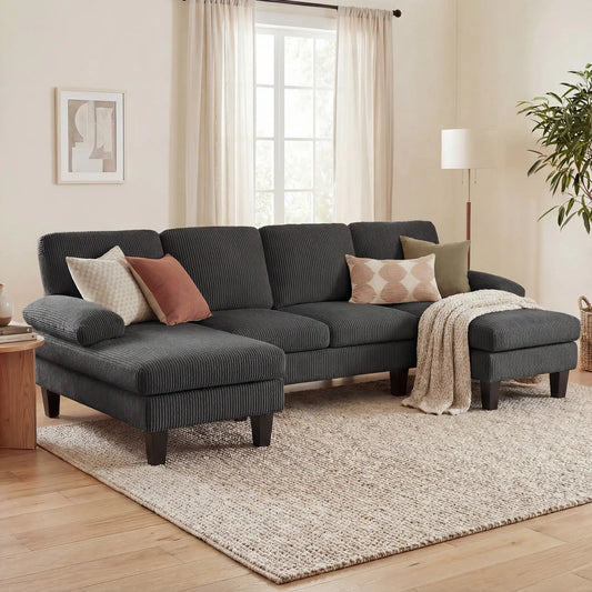 U Shaped Sectional Sofa, Double Chaise, 2200lb Capacity, Dark Grey 3-Seater Sofas Dark Grey at Gallery Canada