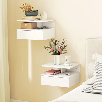 Floating Nightstand Set of 2, Wall Mounted with Drawer, White Bedside Tables at Gallery Canada