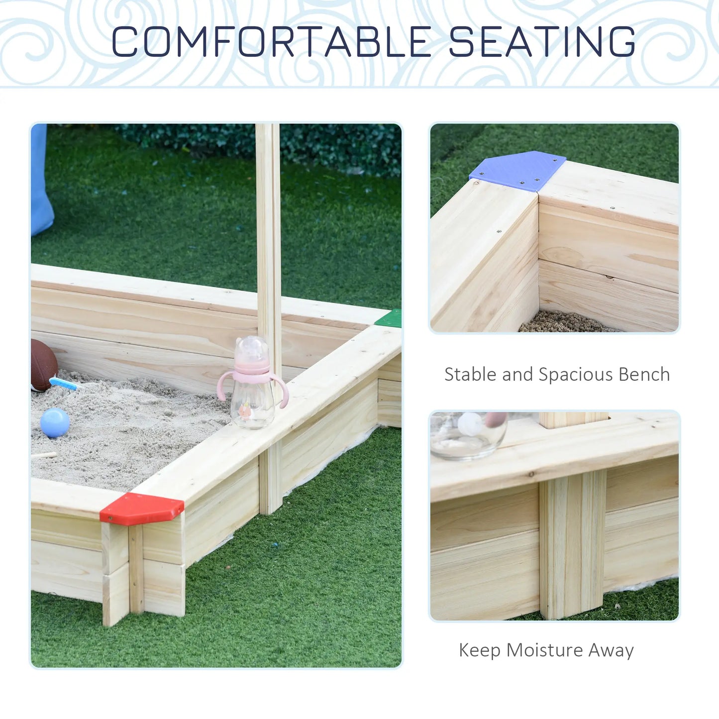 Kids Wooden Sandbox With Cover, 47" x 47" x 47", Natural Sandboxes & Accessories at Gallery Canada